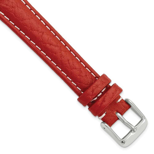 Image of 16mm 7.5" Red Sport Leather White Stitch Silver-tone Buckle Watch Band