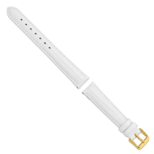 Image of 16mm 7.5" White Teju Lizard Style Grain Leather Gold-tone Buckle Watch Band