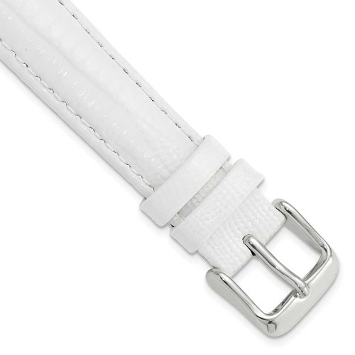 Image of 16mm 7.5" White Teju Lizard Style Grain Leather Silver-tone Buckle Watch Band