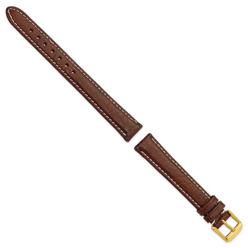 Image of 16mm 8.5" Long Brown Leather White Stitch Gold-tone Buckle Watch Band