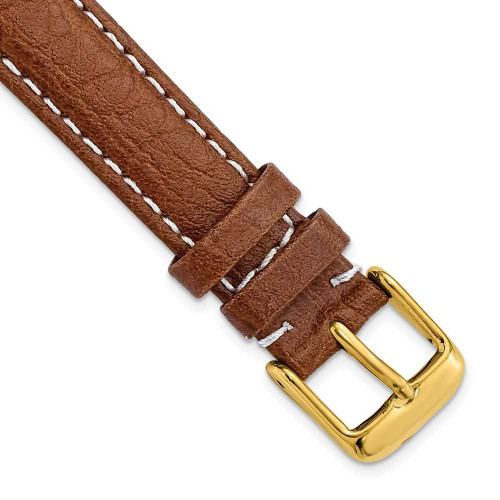 Image of 16mm 8.5" Long Havana Leather White Stitch Gold-tone Buckle Watch Band