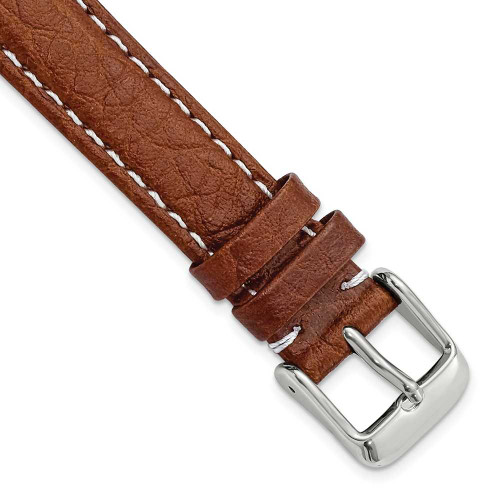Image of 16mm 8.5" Long Havana Leather White Stitch Silver-tone Buckle Watch Band