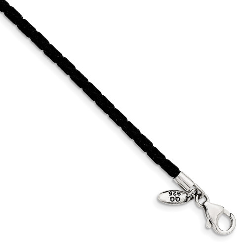 17" Sterling Silver Reflections Black Leather Bead Necklace