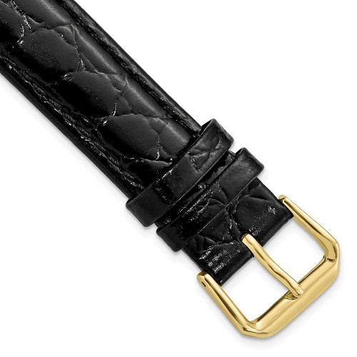 Image of 17mm 7.5" Black Alligator Style Grain Leather Gold-tone Buckle Watch Band