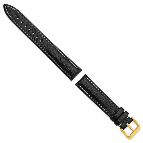 Image of 17mm 7.5" Black Leather White Stitch Gold-tone Buckle Watch Band