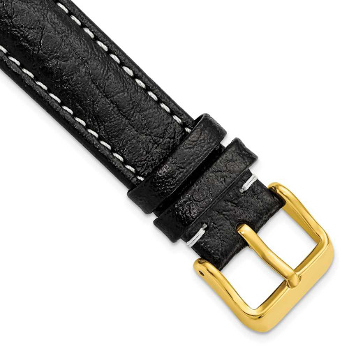 Image of 17mm 7.5" Black Leather White Stitch Gold-tone Buckle Watch Band