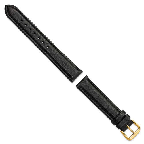 Image of 17mm 7.5" Black Smooth Leather Gold-tone Buckle Watch Band