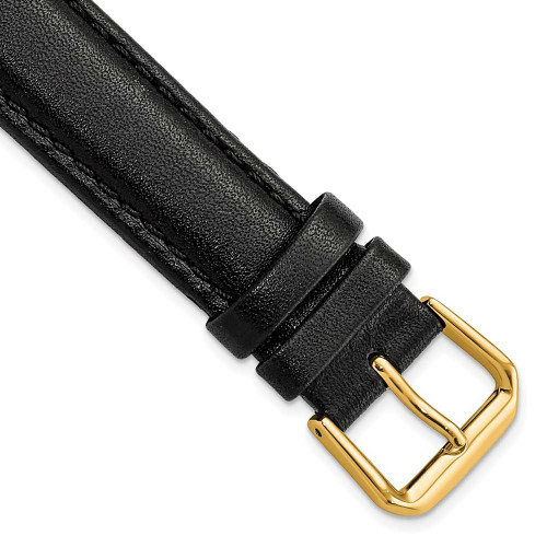 Image of 17mm 7.5" Black Smooth Leather Gold-tone Buckle Watch Band