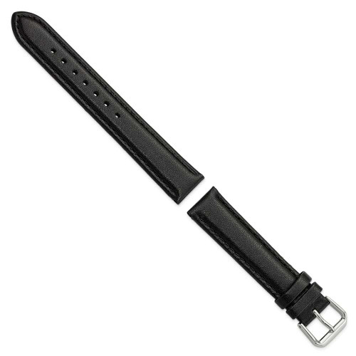 Image of 17mm 7.5" Black Smooth Leather Silver-tone Buckle Watch Band
