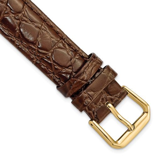 17mm 7.5" Brown Alligator Style Grain Leather Gold-tone Buckle Watch Band