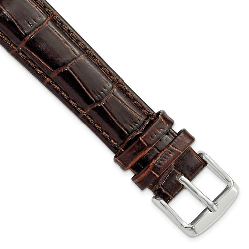 Image of 17mm 7.5" Brown Crocodile Style Leather Chrono Silver-tone Buckle Watch Band