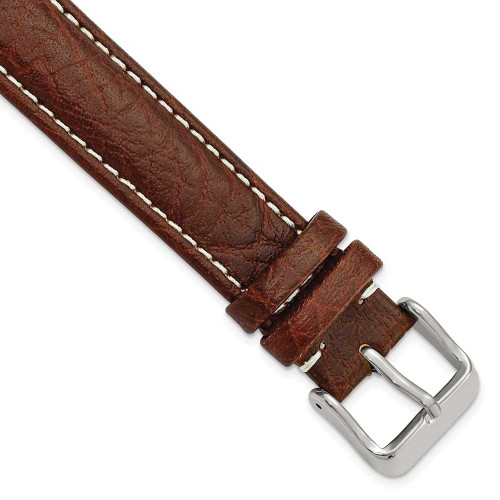 Image of 17mm 7.5" Brown Sport Leather White Stitch Silver-tone Buckle Watch Band