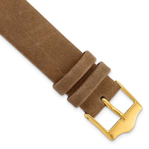 Image of 17mm 7.5" Brown Suede Leather Gold-tone Buckle Watch Band