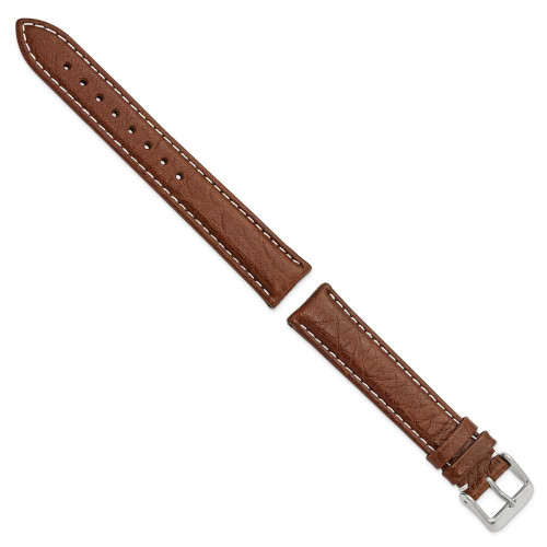 Image of 17mm 7.5" Havana Leather White Stitch Silver-tone Buckle Watch Band