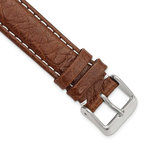 Image of 17mm 7.5" Havana Leather White Stitch Silver-tone Buckle Watch Band