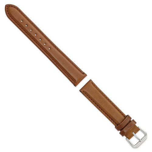Image of 17mm 7.5" Havana Smooth Leather Silver-tone Buckle Watch Band