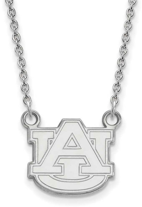 Image of 18" 10K White Gold Auburn University Small Pendant w/ Necklace by LogoArt 1W015AU-18