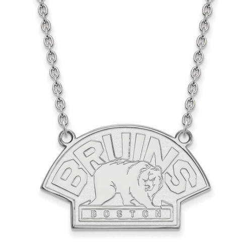 Image of 18" 10K White Gold NHL Boston Bruins Large Pendant w/ Necklace LogoArt (1W042BRI-18)