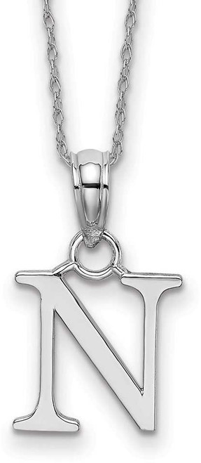 Image of 18" 10K White Gold Polished N Block Initial Necklace