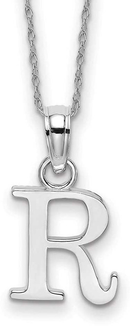 Image of 18" 10K White Gold Polished R Block Initial Necklace