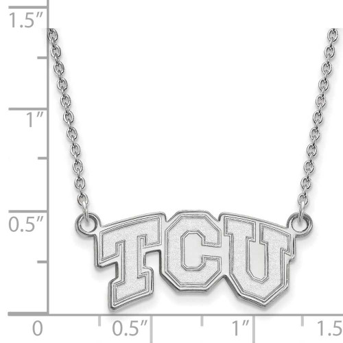 Image of 18" 10K White Gold Texas Christian University Sm Pendant Necklace LogoArt 1W005TCU