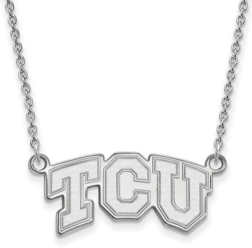 Image of 18" 10K White Gold Texas Christian University Sm Pendant Necklace LogoArt 1W005TCU
