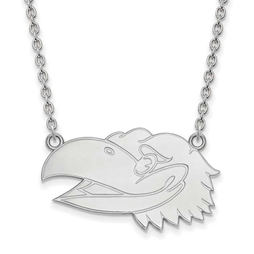 Image of 18" 10K White Gold University of Kansas Large Pendant Necklace LogoArt 1W048UKS-18