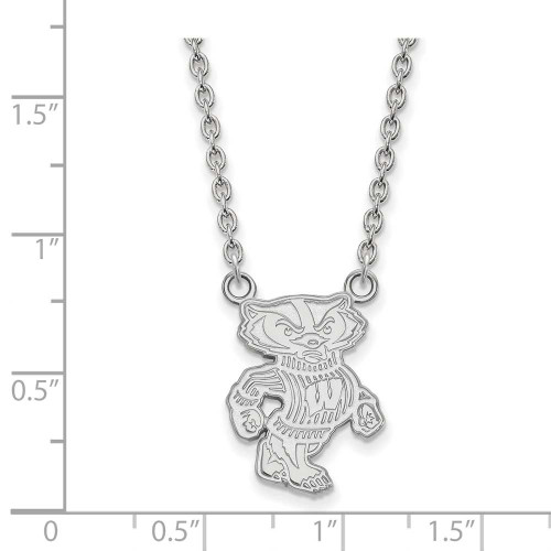 Image of 18" 10K White Gold University of Wisconsin Lg Pendant Necklace LogoArt 1W055UWI-18