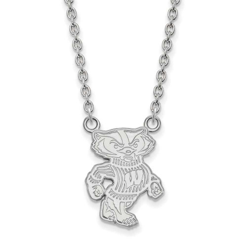 Image of 18" 10K White Gold University of Wisconsin Lg Pendant Necklace LogoArt 1W055UWI-18