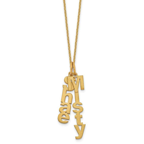 Image of 18" 10K Yellow Gold Personalized Brushed Vertical 2 Name Charm Necklace