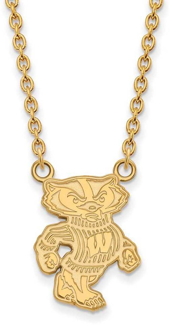 Image of 18" 10K Yellow Gold University of Wisconsin Lg Pendant Necklace LogoArt 1Y055UWI-18