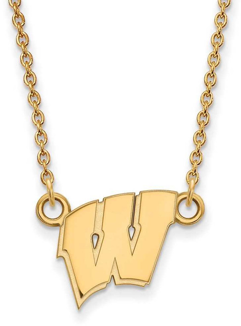 Image of 18" 10K Yellow Gold University of Wisconsin Sm Pendant Necklace LogoArt 1Y015UWI-18