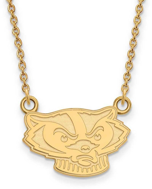 Image of 18" 10K Yellow Gold University of Wisconsin Sm Pendant Necklace LogoArt 1Y066UWI-18