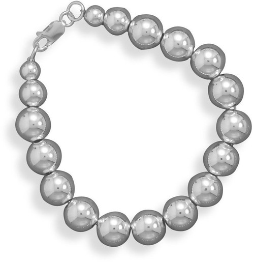 18" 10mm Sterling Silver Graduating Bead Necklace