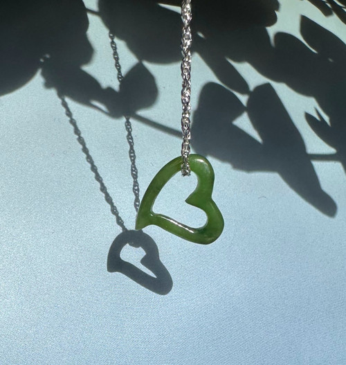 18 inch 13mm Natural Untreated Nephrite Jade Cutout Heart Pendant Necklace