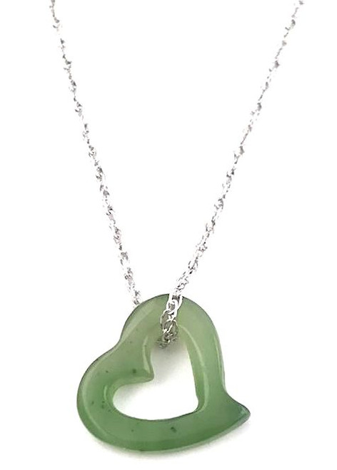 18" 13mm Genuine Natural Nephrite Jade Cutout Heart Pendant Necklace