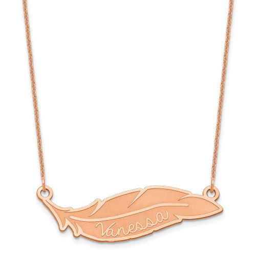 18" 14K Rose Gold Personalized Feather Necklace