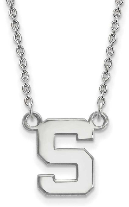 Image of 18" 14K White Gold Michigan State University Sm Pendant Necklace LogoArt 4W015MIS-18