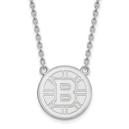Image of 18" 14K White Gold NHL Boston Bruins Large Pendant w/ Necklace LogoArt (4W016BRI-18)