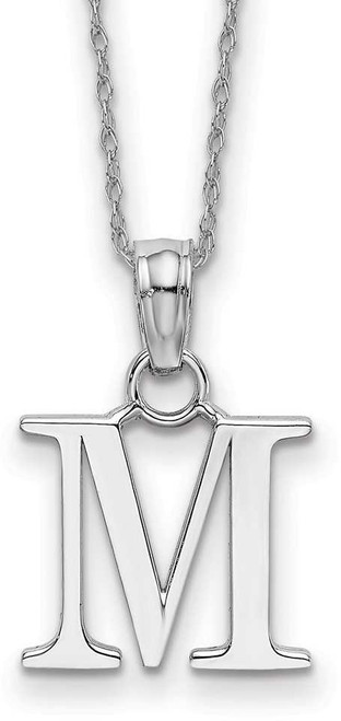 Image of 18" 14K White Gold Polished M Block Initial Necklace