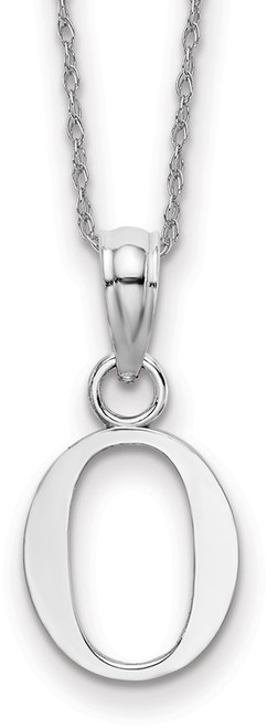 18" 14K White Gold Polished O Block Initial Necklace