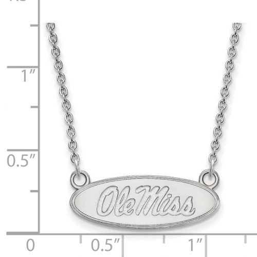 Image of 18" 14K White Gold University of Mississippi Sm Pendant Necklace LogoArt 4W015UMS-18