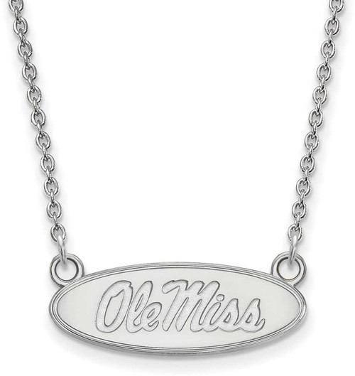 Image of 18" 14K White Gold University of Mississippi Sm Pendant Necklace LogoArt 4W015UMS-18