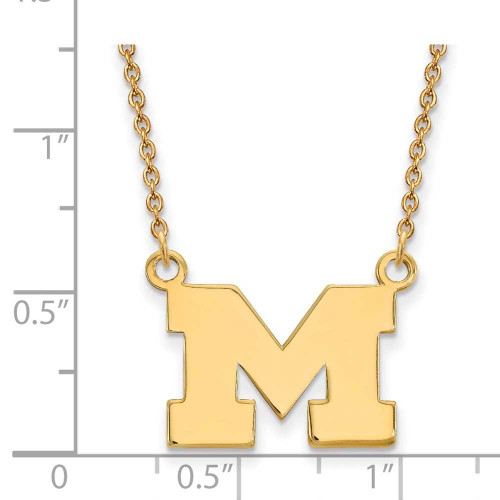 Image of 18" 14K Yellow Gold Michigan University Of Small Pendant Necklace LogoArt 4Y015UM-18