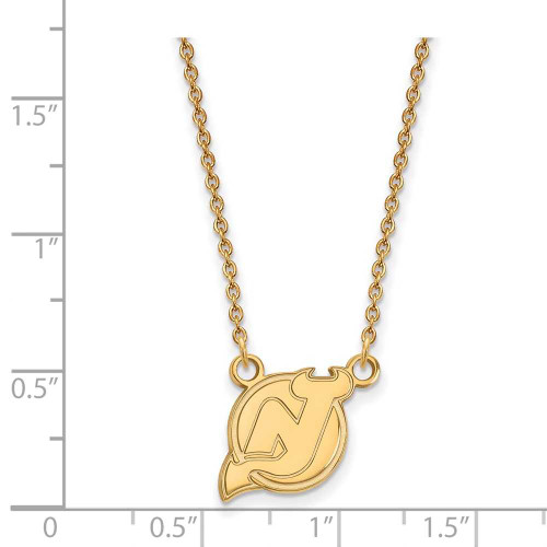 Image of 18" 14K Yellow Gold NHL New Jersey Devils Small Pendant w/ Necklace by LogoArt