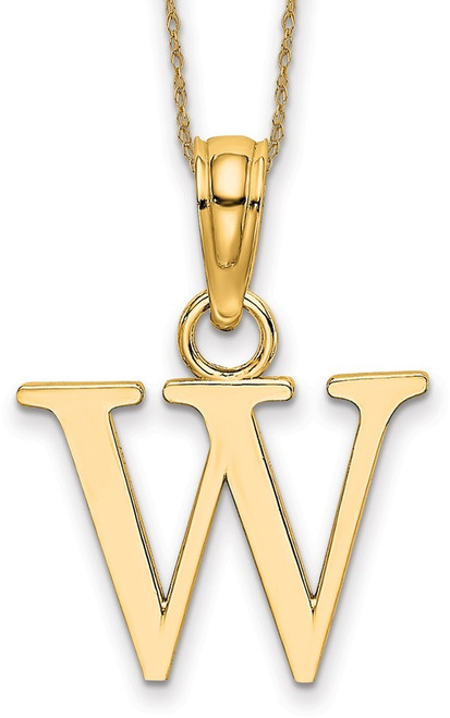 18" 14K Yellow Gold Polished W Block Initial Necklace