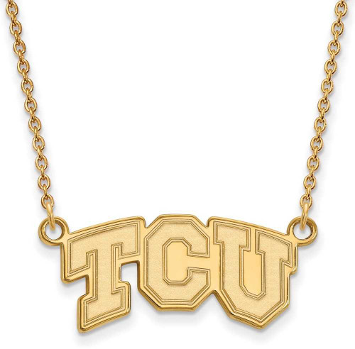 Image of 18" 14K Yellow Gold Texas Christian University Sm Pendant Necklace LogoArt 4Y005TCU