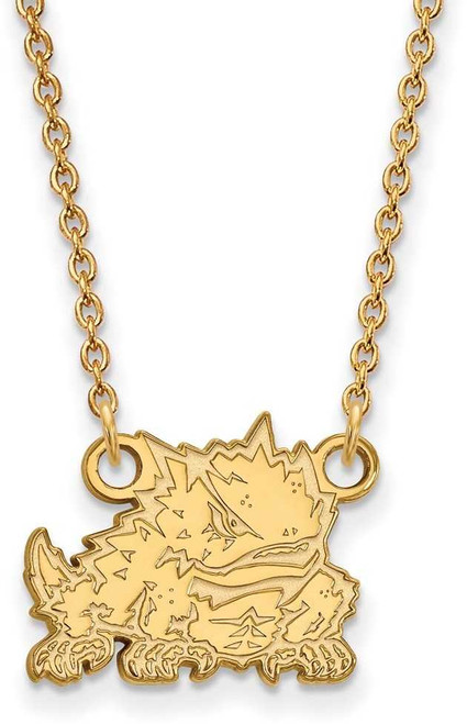 Image of 18" 14K Yellow Gold Texas Christian University Sm Pendant Necklace LogoArt 4Y024TCU