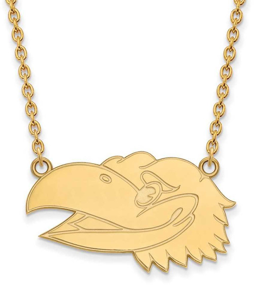 Image of 18" 14K Yellow Gold University of Kansas Large Pendant Necklace LogoArt 4Y048UKS-18