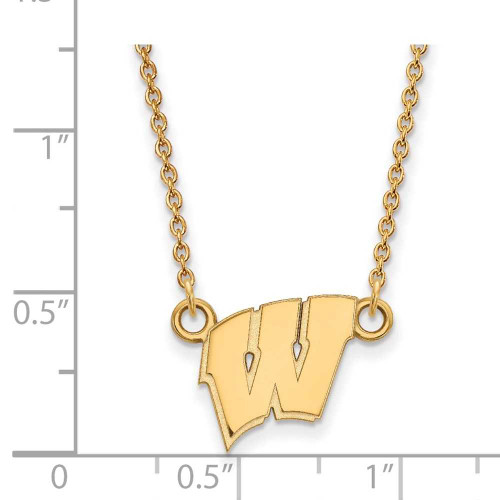 Image of 18" 14K Yellow Gold University of Wisconsin Sm Pendant Necklace LogoArt 4Y015UWI-18